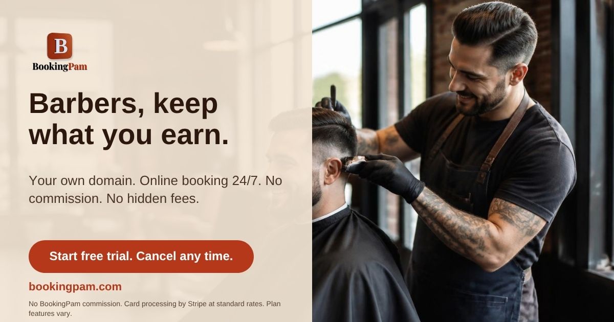 Barbershop business using BookingPam Post to schedule social media